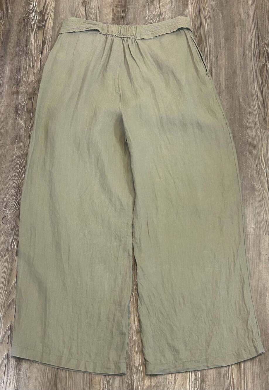 Nicole Miller New York Sage Green 100% Linen Pleated Wide-Leg Pants - Picture 9 of 9